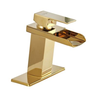 China BWE Gold Modern Luxury Brushed Modern One-Handle Waterfall Bathroom Faucet With Optional Deckplate for sale