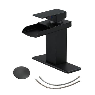 China Modern Brass One-Handle Waterfall For Bathroom Drop Downs Matte Black Luxury Faucet Bathroom Basin Faucets for sale