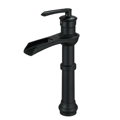 China BWE CLASSIC Black Waterfall Bathroom Faucets A-Handle High Arc Matte Black Bathroom Faucet for sale