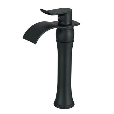 China Modern Simple Commercial Single Mount Vessel High Waterfall Spout Black Cupc BWE Body Bathroom Faucet for sale