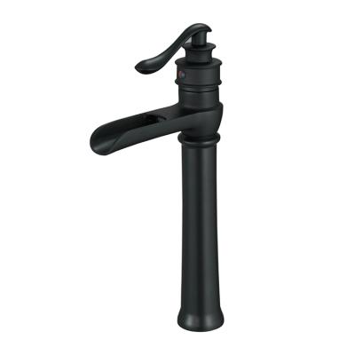 China BWE Modern Waterfall Bathroom Vessel Sink Faucet Basin Toilet Vanity Mixer Tap Black Commercial Black Faucet for sale