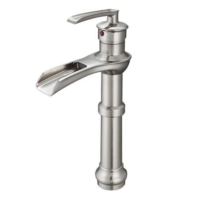 China Modern BWE Cupc Certified Single Handle One Hole Waterfall Arc High Brass Vessel Brushed Nickel Bathroom Faucet for sale