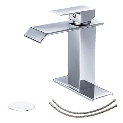 China BWE Chrome Modern Single Handle Bathroom Faucet One Hole Deck Mounted Waterfall Bathroom Sink Faucet With Overflow Noise Drain for sale