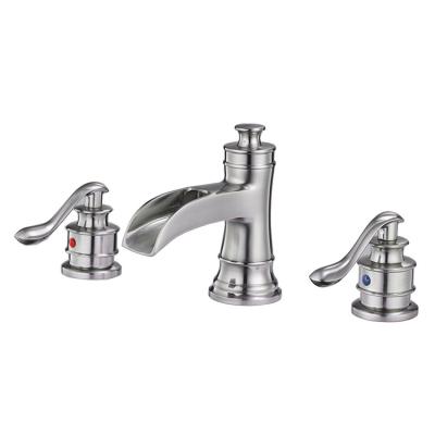 China BWE Cupc Modern Widespread Bathroom Faucet Waterfall Two Handle Three Holes Brushed Nickel Faucet for sale