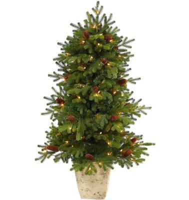 China Home Department Decoration 4 Feet Artificial Christmas Tree Fir with Lights, Pine Cones and Bendable Branches in Planter for sale