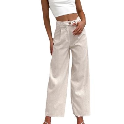 China 2022 Anti-wrinkle Factory Wholesale Summer Cotton Canvas Womens Straight Pants High Waist for sale