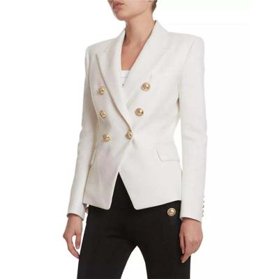 China Anti-Wrinkle Manufacturer British White Black Blazer Gold Button Slim Formal Women Classic Style Blazer for sale