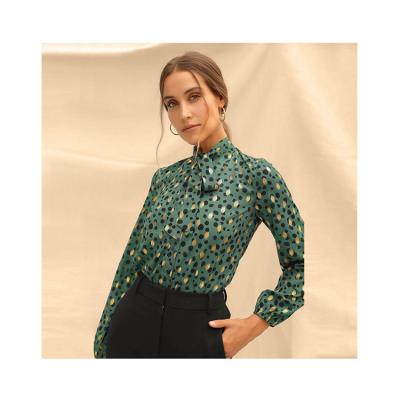 China New Arrival Viable High Quality Chiffon Long Sleeve Stand Out Collar Shirts Summer Women Printed Top for sale