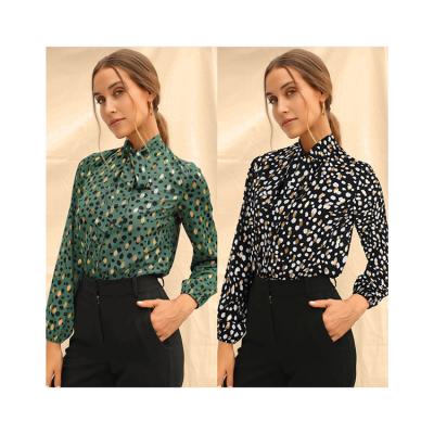 China Sustainable Factory Wholesale Printed Blouse Elegant Women Long Sleeve Casual Chiffon Blouses for sale