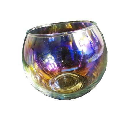 China Wholesale Home Decoration Rainbow Color Plated Round Shape Candle Holder Candle Glass Jar for sale