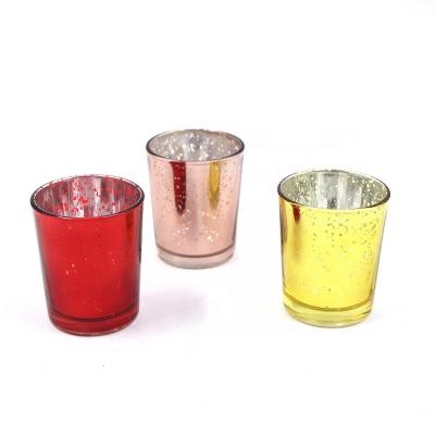 China Wholesale home decoration mercury gold tealight holder plated glass votives with customized color centerpieces candle holder for sale