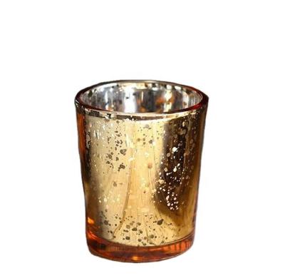 China Home Decoration High Quality Luxury Gold Glass Jar For Stocked Candle Mercury Glass Candle Holder Glass Votive On Sale for sale