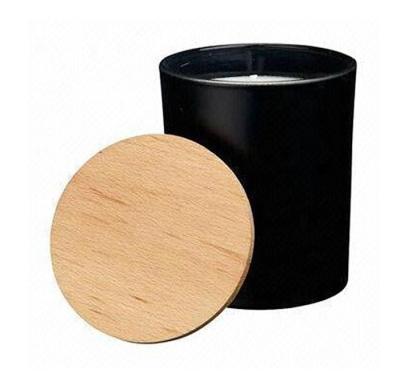 China All Wholesale Matte Black Candle Jar With Customized Logo Printing And Wooden Lid for sale