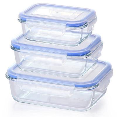 China Borosilicate Microwavable Heat Resistant Clear Clear Glass Prep Food Container Meal Box With Plastic Lid for sale