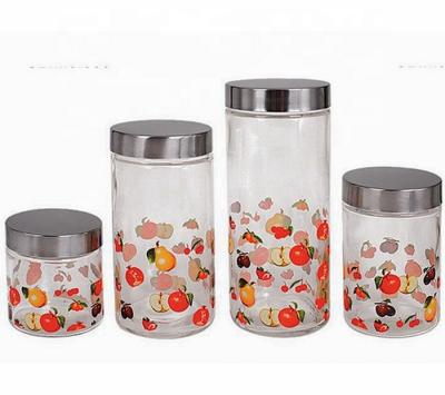 China NO Logo Printing Cylinder Glass Food Container Customized Storage Bottles With Screw Metal Lid for sale