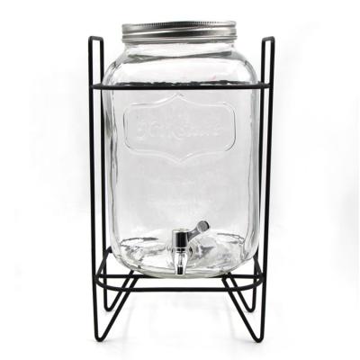 China Wholesale 8L Viable Clear Juice Jar Glass Beverage Dispenser With Spindle And Metal Holder for sale