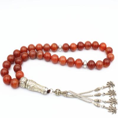 China Tezbiha CLASSIC Islamic Muslim Natural Agate Services Pilgrimage Prayer Rosary 33 Islamic Prayer Beads for sale