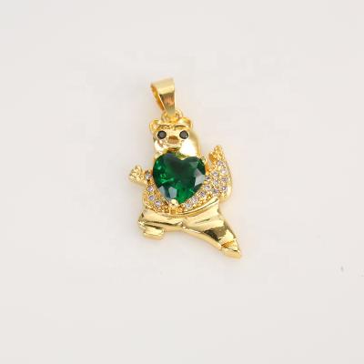 China Cute Factory Wholesale Cheap Jewelry Accessories 14K Gold Plated Zircon Love Bear Colorful Pendant for sale