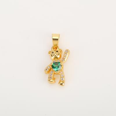 China Factory Wholesale Cute Jewelry Making Accessories Inlaid Cubic Zirconia Love Gilded Bear Pendant for sale