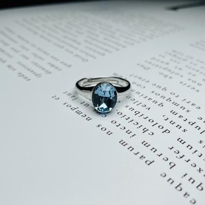 China CLASSIC Silver Ring Crystal Engagement Wedding Ring Zircon Sterling Silver Zircon Ring Blue for sale