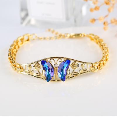 China Fashion TRENDY Crystal Glass Butterfly Butterfly Bracelet 2021 Adjustable Gold Plated Colorful Bracelet for sale