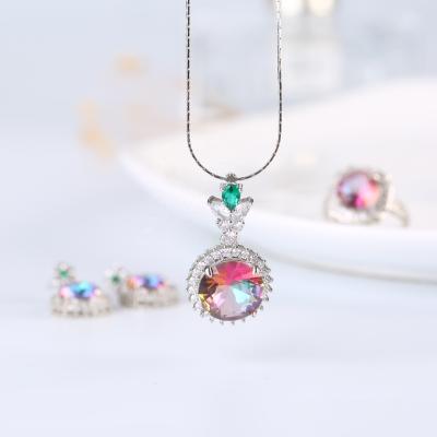 China Handmade DIY Handmade Crystal 925 Glass Necklace Ring Earrings Silver Inlaid Jewelry Set for sale