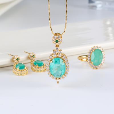 China Hot Sale Trendy Fashionable 14k Gold Plated Claw Setting Ellipse Ladies Necklace Set for sale