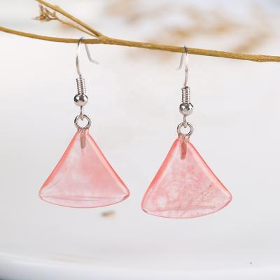 China TRENDY red spar earrings 2021 new triangle dangle earrings silver inlay fashion earrings for sale