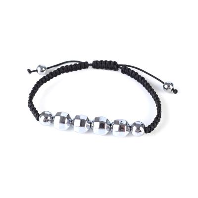 China DIY Handmade Magnetic Hematite Multifaceted Beads - Black Bead Woven Adjustable Punk Bracelet for sale