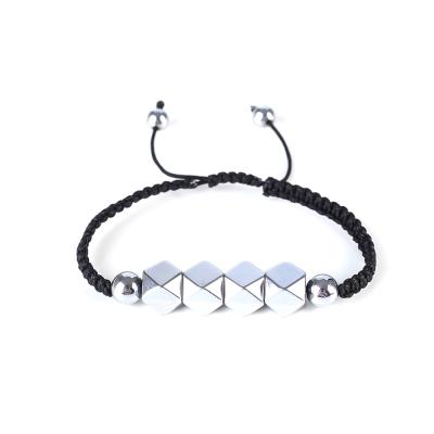 China Magnetic Natural Black Bead DIY Hematite Eight Sides Beads Hand - Woven Adjustable Punk Bracelet for sale