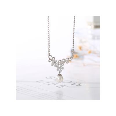 China New Necklace Adjustable Length Bead Round Double Silver Flower Diamond Inlay 925 Pendant Necklace for sale