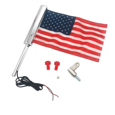 China Universal Motorcycles Bracket Chrome Plated LED Light With Flag Pole For Harley Street Gliding Road King 2014-2021 R Flag Set for sale