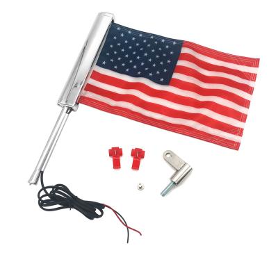 China Motorcycles Chrome Plated LED Light With Universal Flag Pole Bracket For Harley Street Gliding Road King 2014-2021 L Flag Set for sale