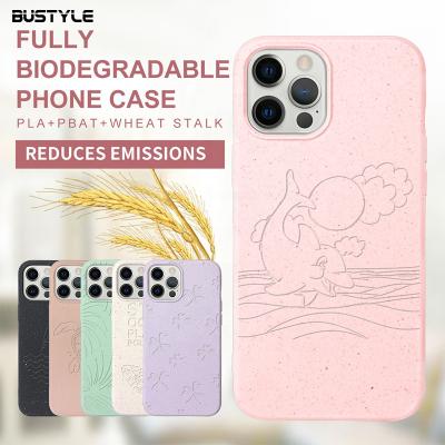 China Fashion Shockproof Colors Customized Logo Embossed Designs Eco Friendly Wheat Straw Phone Case For iPhone 12 for sale