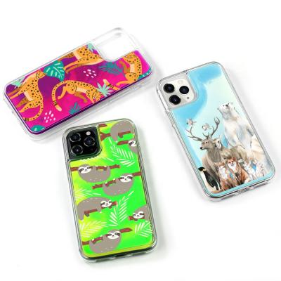 China High Quality Hot Selling Neon Luminous Sand Cell Phone Case For iPhone 11 New Glow In The Dark Liquid Glitter Phone Case For iPhone 11 Pro Max for sale