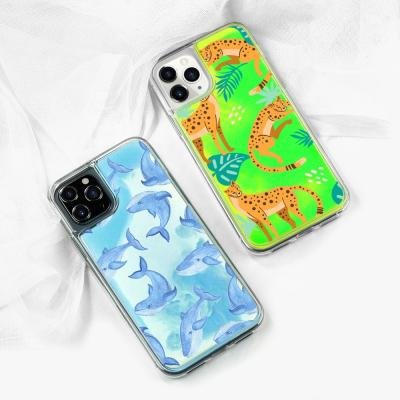 China Design Shockproof Custom UV Printing Mix Sand Neon Cell Phone Cover For iPhone 11 Glow In Dark Custom Design Neon Phone Case For iPhone 12 for sale