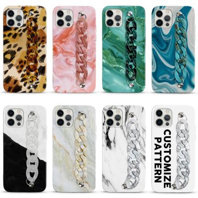 China Anti-drop Lanyard IMD Marble Phone Case Wristband Phone Cover For iPhone 13 12 Pro Case With Acrylic Wrist Band Strap Cell Phones Case for sale