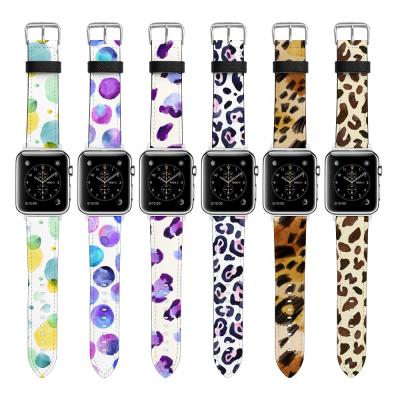 China High Quality Custom Printing Customized Designs Luxury PU Leather Watch Band Charm For Apple iWatch 7 6 5 Se Smart Watch UV Printing Strap 44mm 45mm leather for sale