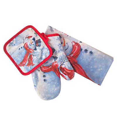 China High Quality Cheap Custom Printed Kitchen Polyester Heat Resistant Cotton Oven Mitts for sale