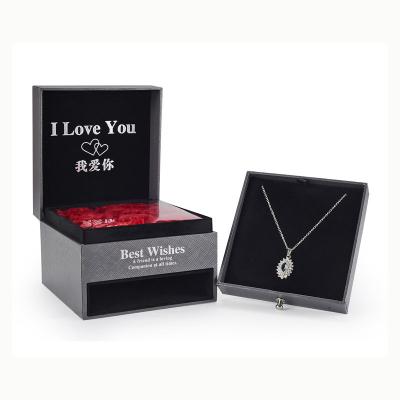 China High End Gray Jewelry Packaging Package Necklace Box Drawer Gift Box Rose Flower Pendant Jewelry Box for sale