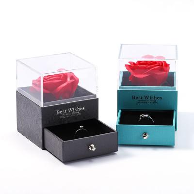 China Clear Acrylic Sliding Jewelery Packaging Valentine's Day Mother's Day Gift Package Box Lid Ring Necklace Box For Jewelry Female for sale