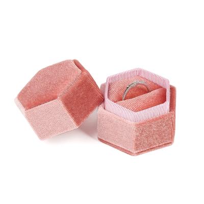 China Jewelry Packaging Hexagon Jewelry Box Double Ring Ring Box Velvet for sale