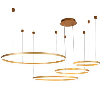 China Modern Decorative Circular Aluminum Gold Modern Kitchen Dining Living Room Round Ring Indoor Led Hanging Pendant Light for sale