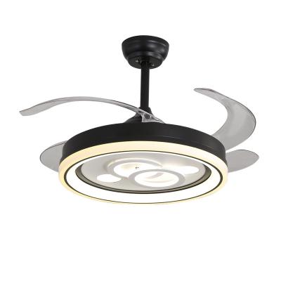 China Modern Ceiling LED Fan Light Remote Control Retractable ABS Blades Chrome Chandelier Light for sale