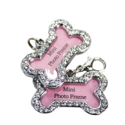 China Factory Direct Sale Viable Cute Bone Shaped Crystal Decorated Dog Tags Pet ID Tags Metal Pendant for sale