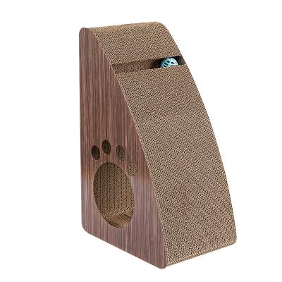 China Large Cat Scratcher Tunnel Ramp Lounge Viable Corrugated Cardboard Cat Scratching Post with Bell Ball Catnip Triangle for sale