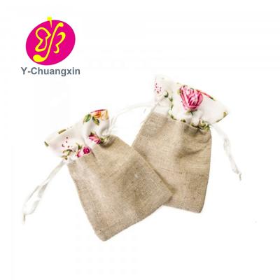 China Natural Hemp Gift Bag With Lace , Simple Jewelry Small Gift Pouches Packaging Bags for sale