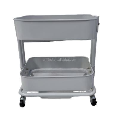 China Universal Household 2 Tier Storage Cart White Rack Stocked With Wheels for sale