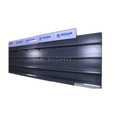 China Double Sided Black Color Store Rack Metal Display Rack Supermarket Shelf for sale