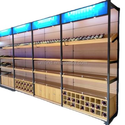 China Double Sided Wine Rack Wooden Supermarket Wine Shelving for sale